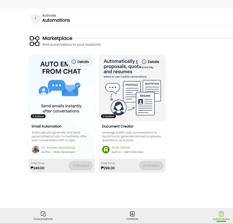 Marketplace for Automations